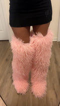Furry thigh high boots